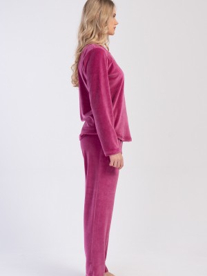 Woman Violet Velvet Big Size Pocket Detail Pyjama Set Woman Violet Velvet Big Size Pocket Detail Pyjama Set