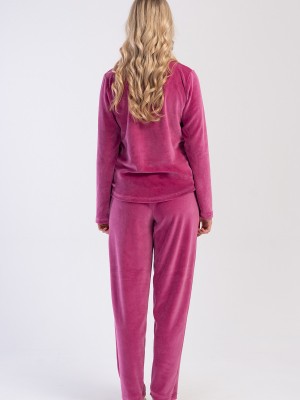 Woman Violet Velvet Big Size Pocket Detail Pyjama Set Woman Violet Velvet Big Size Pocket Detail Pyjama Set