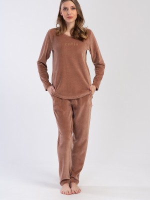 Woman Brown Velvet O Neck Pyjama Set Woman Brown Velvet O Neck Pyjama Set