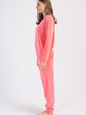 Woman Cotton Pink Velvet Pocket Detail Pyjama Set Woman Cotton Pink Velvet Pocket Detail Pyjama Set