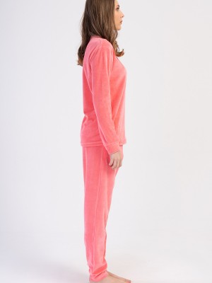 Woman Cotton Pink Velvet Pocket Detail Pyjama Set Woman Cotton Pink Velvet Pocket Detail Pyjama Set