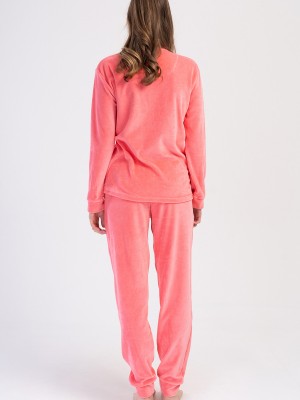 Woman Cotton Pink Velvet Pocket Detail Pyjama Set Woman Cotton Pink Velvet Pocket Detail Pyjama Set