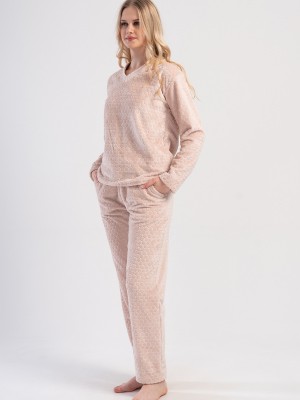 Woman Beige Ultrasoft V Neck Pyjama Set Woman Beige Ultrasoft V Neck Pyjama Set
