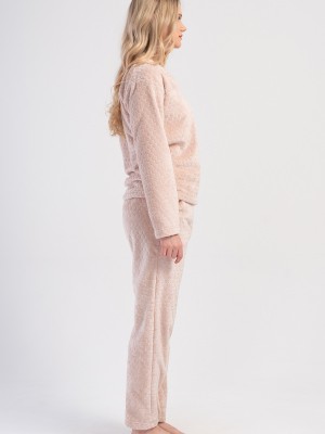 Woman Beige Ultrasoft V Neck Pyjama Set Woman Beige Ultrasoft V Neck Pyjama Set