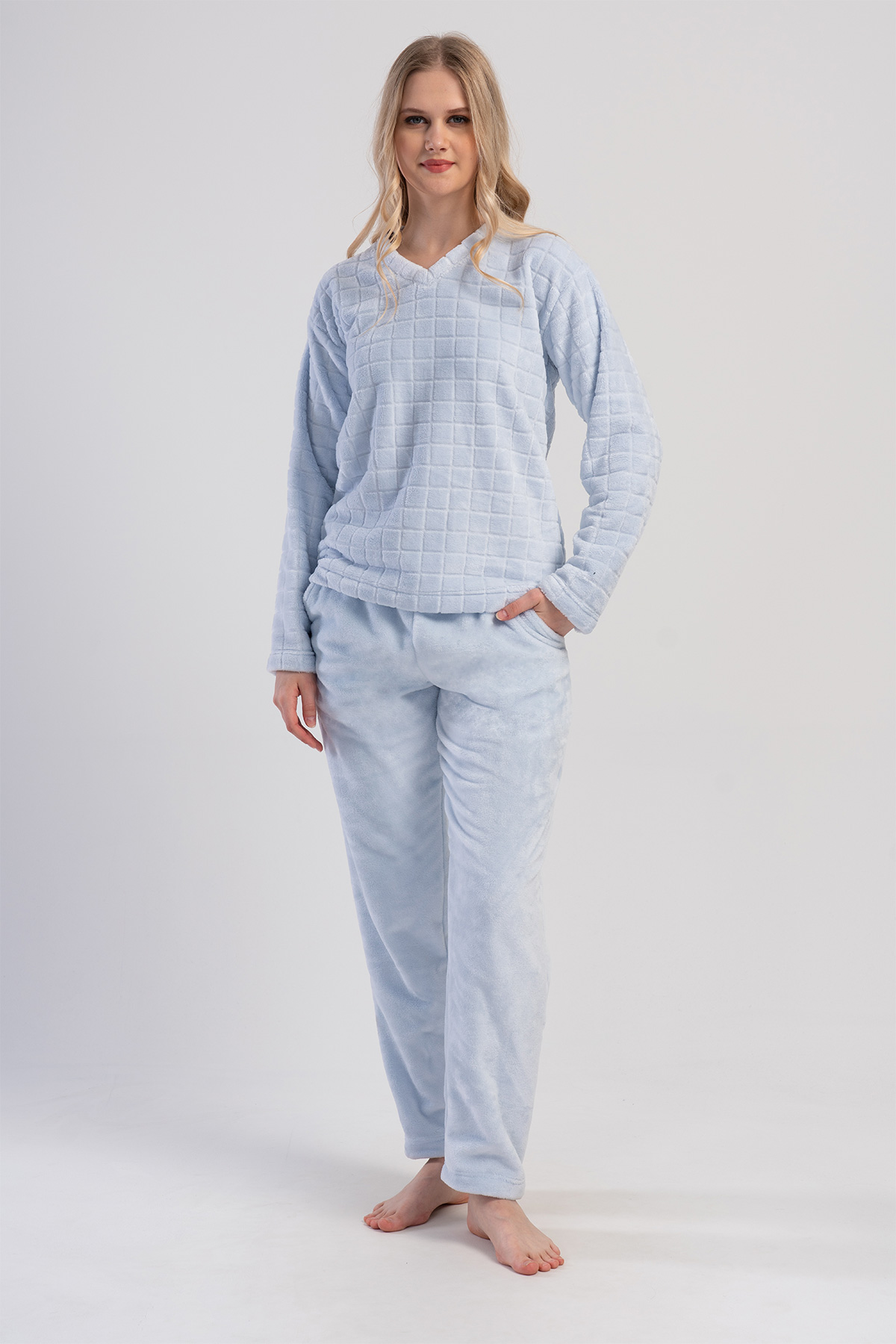 Woman Blue Ultrasoft V Neck Pyjama Set Woman Blue Ultrasoft V Neck Pyjama Set