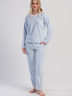 Woman Blue Ultrasoft V Neck Pyjama Set Woman Blue Ultrasoft V Neck Pyjama Set