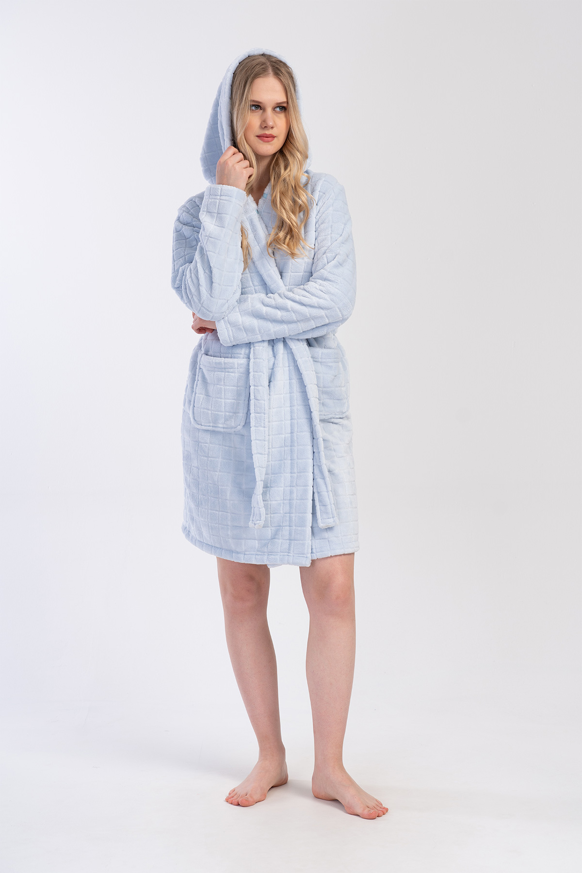 Woman Ultrasoft Blue Hoodie Dressing Gown Woman Ultrasoft Blue Hoodie Dressing Gown