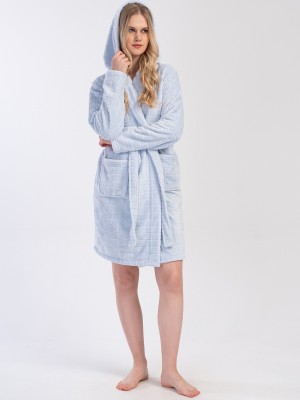Woman Ultrasoft Blue Hoodie Dressing Gown Woman Ultrasoft Blue Hoodie Dressing Gown