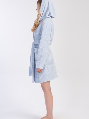 Woman Ultrasoft Blue Hoodie Dressing Gown Woman Ultrasoft Blue Hoodie Dressing Gown