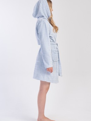 Woman Ultrasoft Blue Hoodie Dressing Gown Woman Ultrasoft Blue Hoodie Dressing Gown