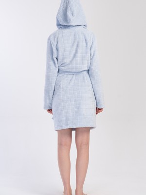 Woman Ultrasoft Blue Hoodie Dressing Gown Woman Ultrasoft Blue Hoodie Dressing Gown