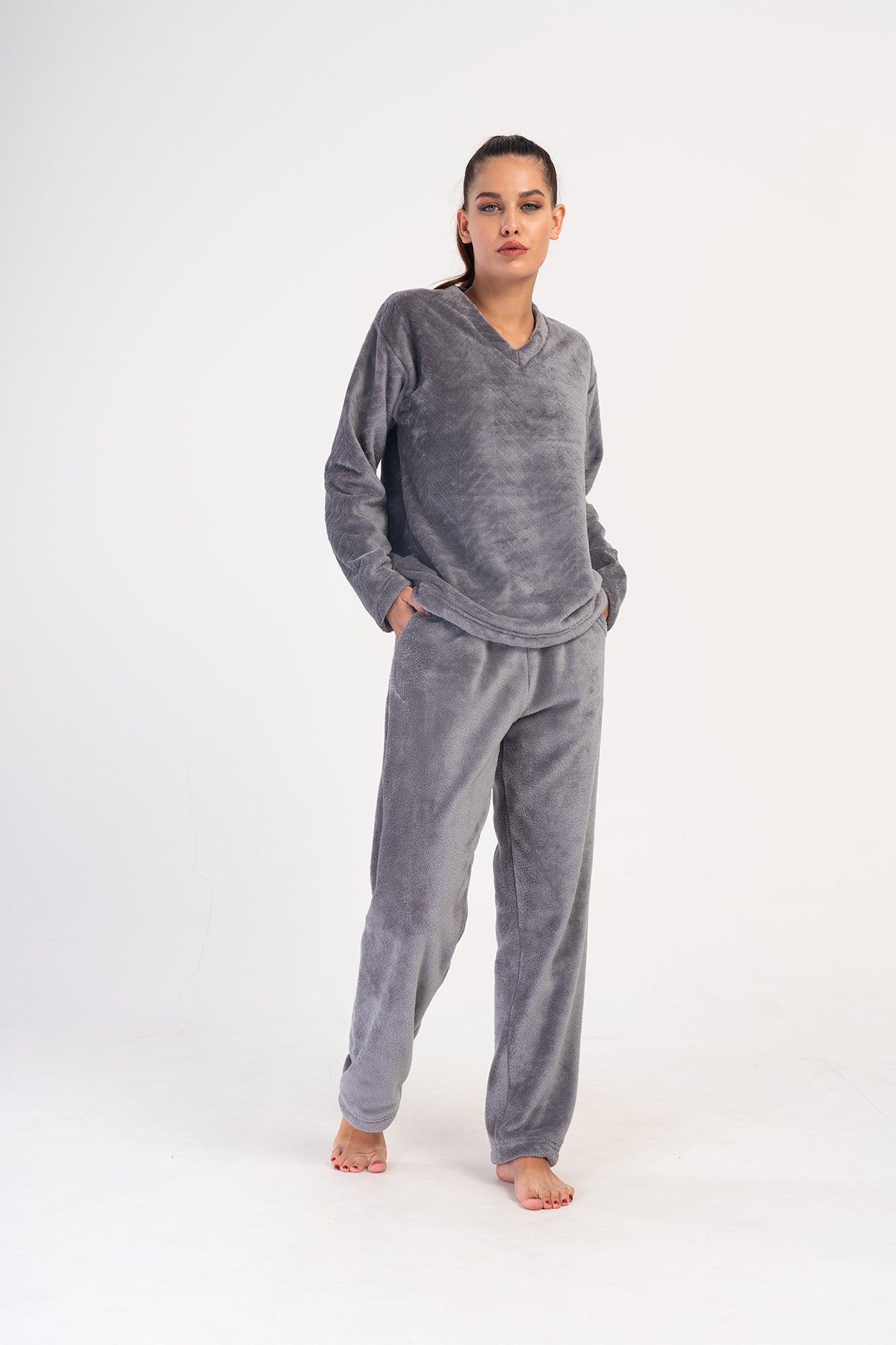 Woman Fume Ultrasoft Low Shoulder Pocket Detail Pyjama Set Woman Fume Ultrasoft Low Shoulder Pocket Detail Pyjama Set