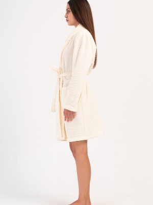 Woman Ecru Ultrasoft Long Sleeve Dressing Gown Woman Ecru Ultrasoft Long Sleeve Dressing Gown