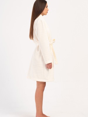 Woman Ecru Ultrasoft Long Sleeve Dressing Gown Woman Ecru Ultrasoft Long Sleeve Dressing Gown
