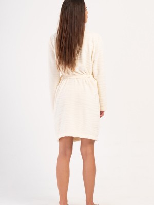 Woman Ecru Ultrasoft Long Sleeve Dressing Gown Woman Ecru Ultrasoft Long Sleeve Dressing Gown