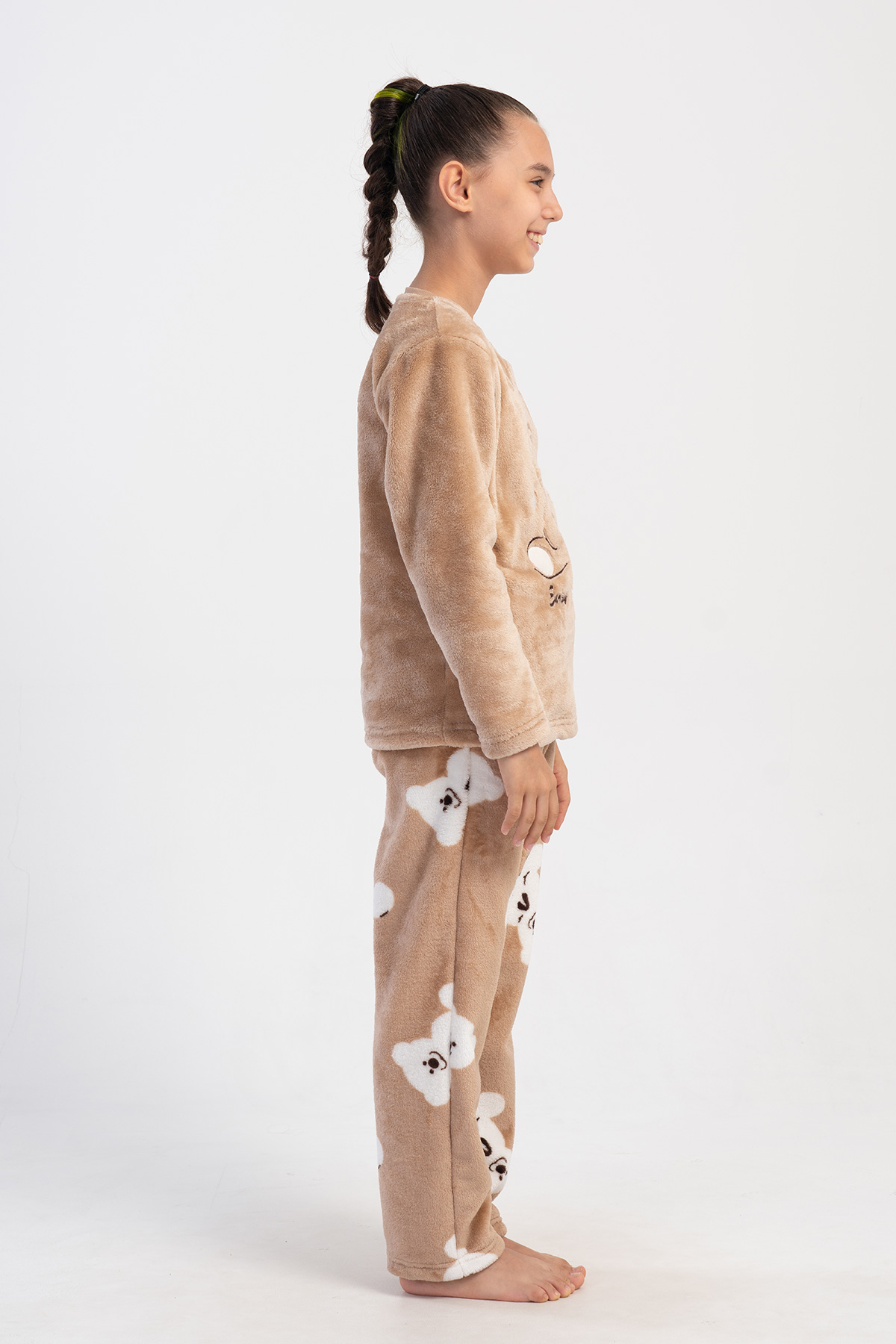 Kids' Girl Soft Beige O Neck Pocket Detail Pyjama Set Kids' Girl Soft Beige O Neck Pocket Detail Pyjama Set
