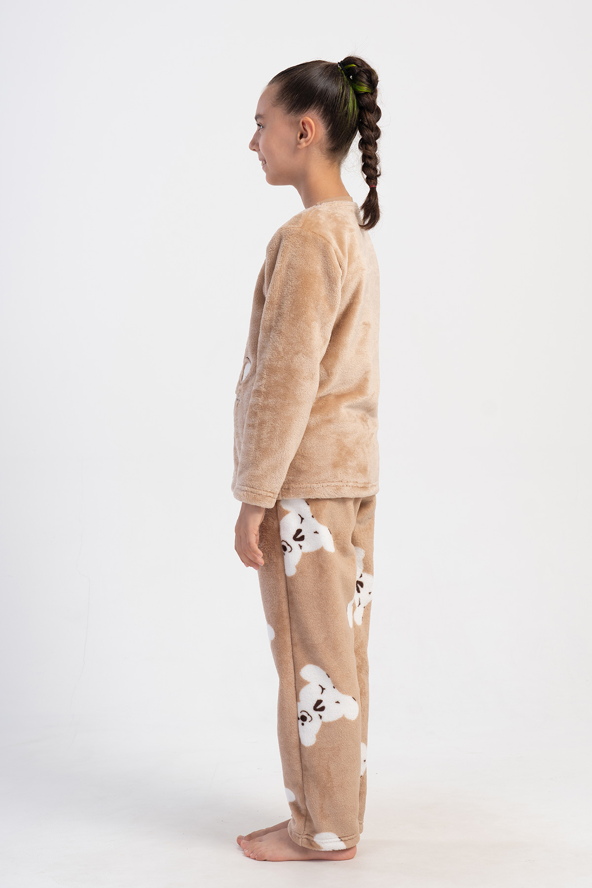 Kids' Girl Soft Beige O Neck Pocket Detail Pyjama Set Kids' Girl Soft Beige O Neck Pocket Detail Pyjama Set