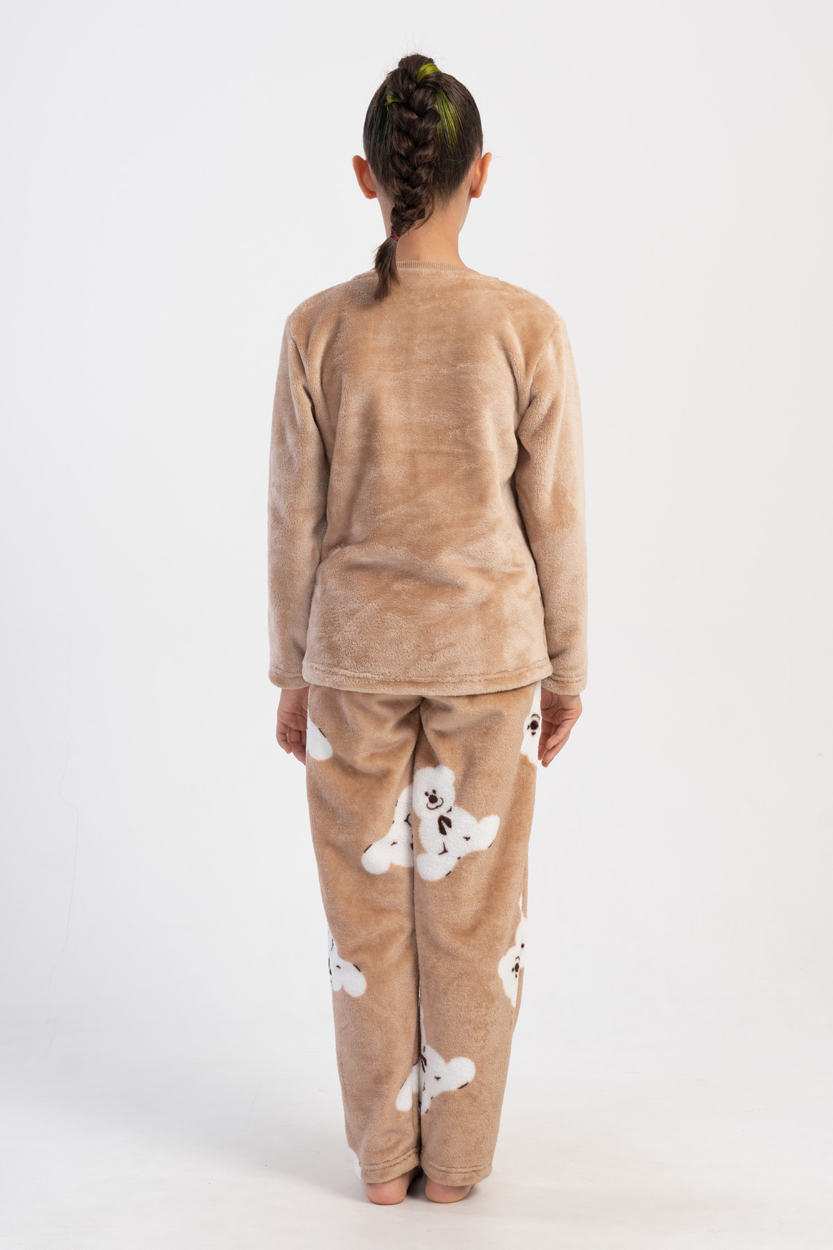 Kids' Girl Soft Beige O Neck Pocket Detail Pyjama Set Kids' Girl Soft Beige O Neck Pocket Detail Pyjama Set