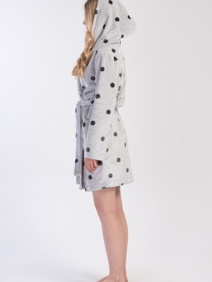 Woman Soft Polka Dot Long Sleeve Pocket Detail Hoodie Dressing Gown Woman Soft Polka Dot Long Sleeve Pocket Detail Hoodie Dressing Gown