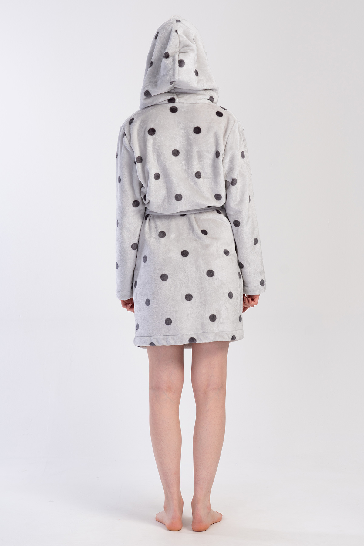Woman Soft Polka Dot Long Sleeve Pocket Detail Hoodie Dressing Gown Woman Soft Polka Dot Long Sleeve Pocket Detail Hoodie Dressing Gown