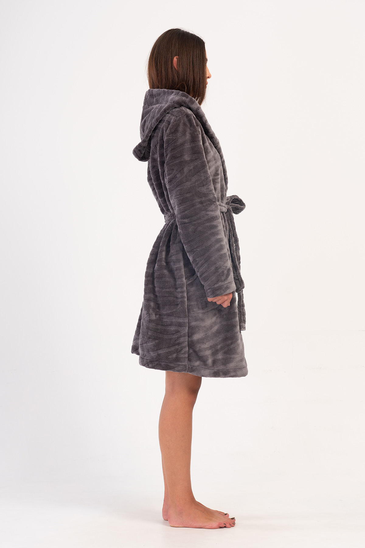 Woman Gray Ultrasoft Hoodie Pocket Detail Dressing Gown Woman Gray Ultrasoft Hoodie Pocket Detail Dressing Gown
