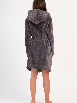 Woman Gray Ultrasoft Hoodie Pocket Detail Dressing Gown Woman Gray Ultrasoft Hoodie Pocket Detail Dressing Gown