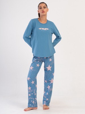 Woman Saphire Two Yarn O Neck Pyjama Set Woman Saphire Two Yarn O Neck Pyjama Set