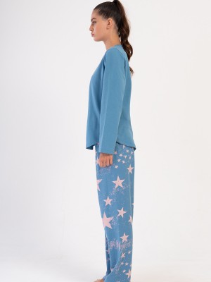 Woman Saphire Two Yarn O Neck Pyjama Set Woman Saphire Two Yarn O Neck Pyjama Set