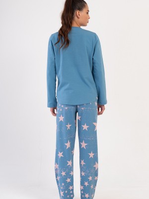 Woman Saphire Two Yarn O Neck Pyjama Set Woman Saphire Two Yarn O Neck Pyjama Set