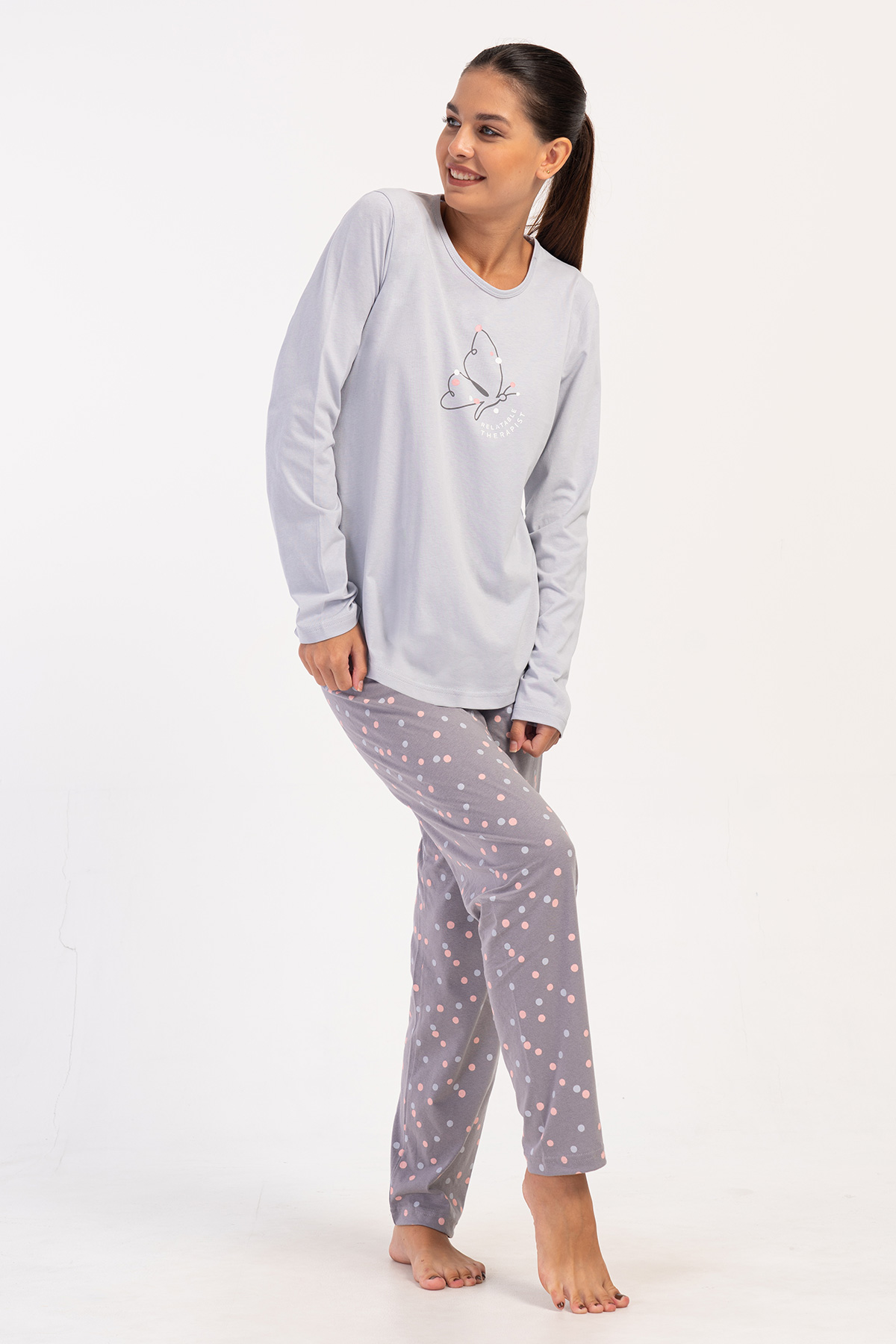Woman Supreme Big Size Gray Butterfly Pyjama Set Woman Supreme Big Size Gray Butterfly Pyjama Set