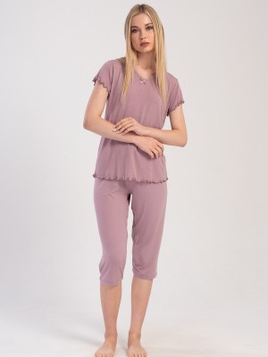 Woman Pink Lycra Viscon Big Size Capri Set Woman Pink Lycra Viscon Big Size Capri Set