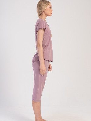 Woman Pink Lycra Viscon Big Size Capri Set Woman Pink Lycra Viscon Big Size Capri Set