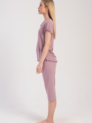 Woman Pink Lycra Viscon Big Size Capri Set Woman Pink Lycra Viscon Big Size Capri Set