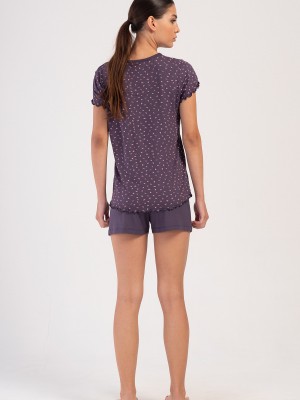 Woman Pansy Lycra Viscon V Neck Pyjama Set Woman Pansy Lycra Viscon V Neck Pyjama Set