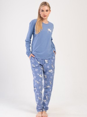 Woman Lycra Supreme Blue O Neck Pyjama Set Woman Lycra Supreme Blue O Neck Pyjama Set