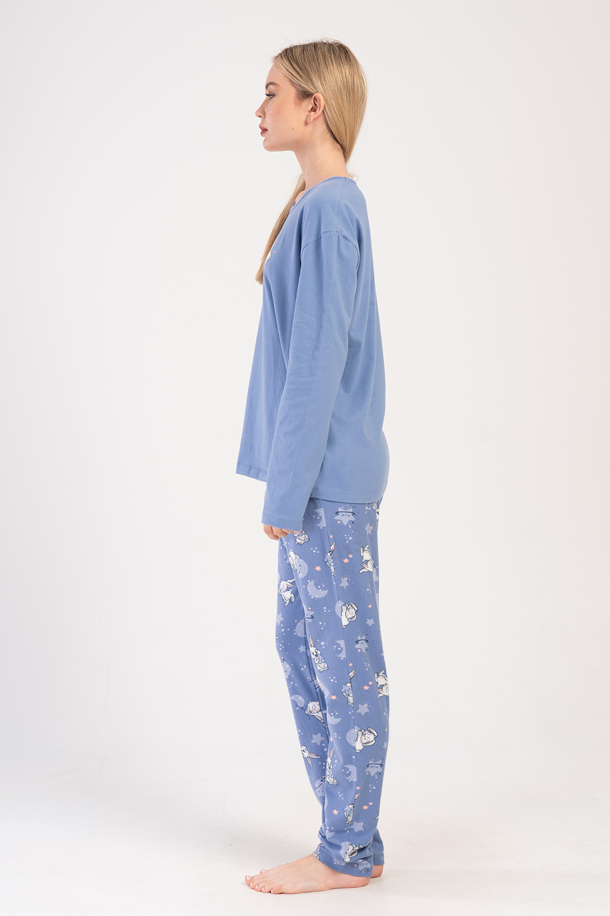 Woman Lycra Supreme Blue O Neck Pyjama Set Woman Lycra Supreme Blue O Neck Pyjama Set