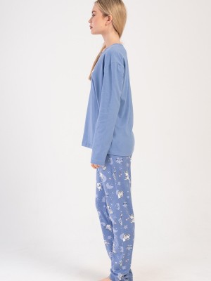 Woman Lycra Supreme Blue O Neck Pyjama Set Woman Lycra Supreme Blue O Neck Pyjama Set