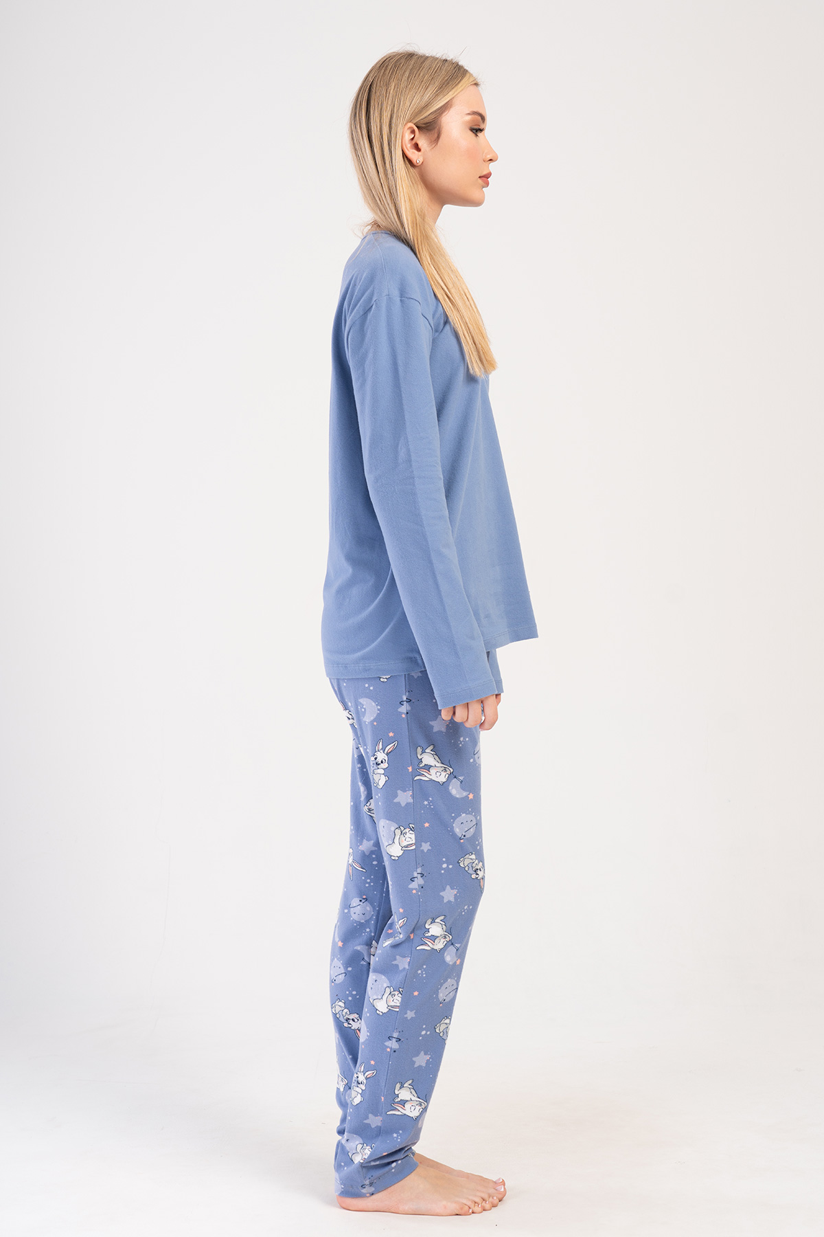 Woman Lycra Supreme Blue O Neck Pyjama Set Woman Lycra Supreme Blue O Neck Pyjama Set