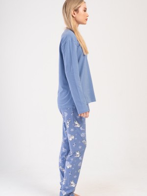 Woman Lycra Supreme Blue O Neck Pyjama Set Woman Lycra Supreme Blue O Neck Pyjama Set