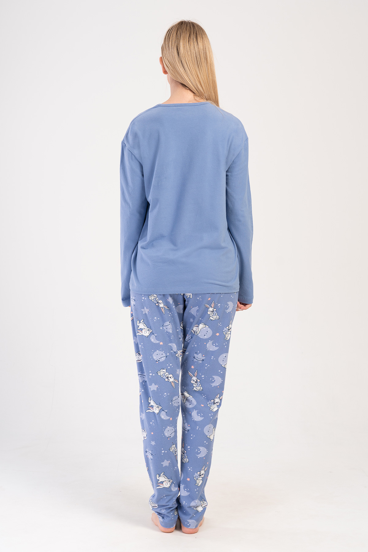 Woman Lycra Supreme Blue O Neck Pyjama Set Woman Lycra Supreme Blue O Neck Pyjama Set
