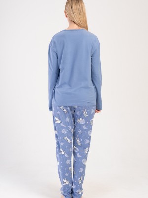 Woman Lycra Supreme Blue O Neck Pyjama Set Woman Lycra Supreme Blue O Neck Pyjama Set
