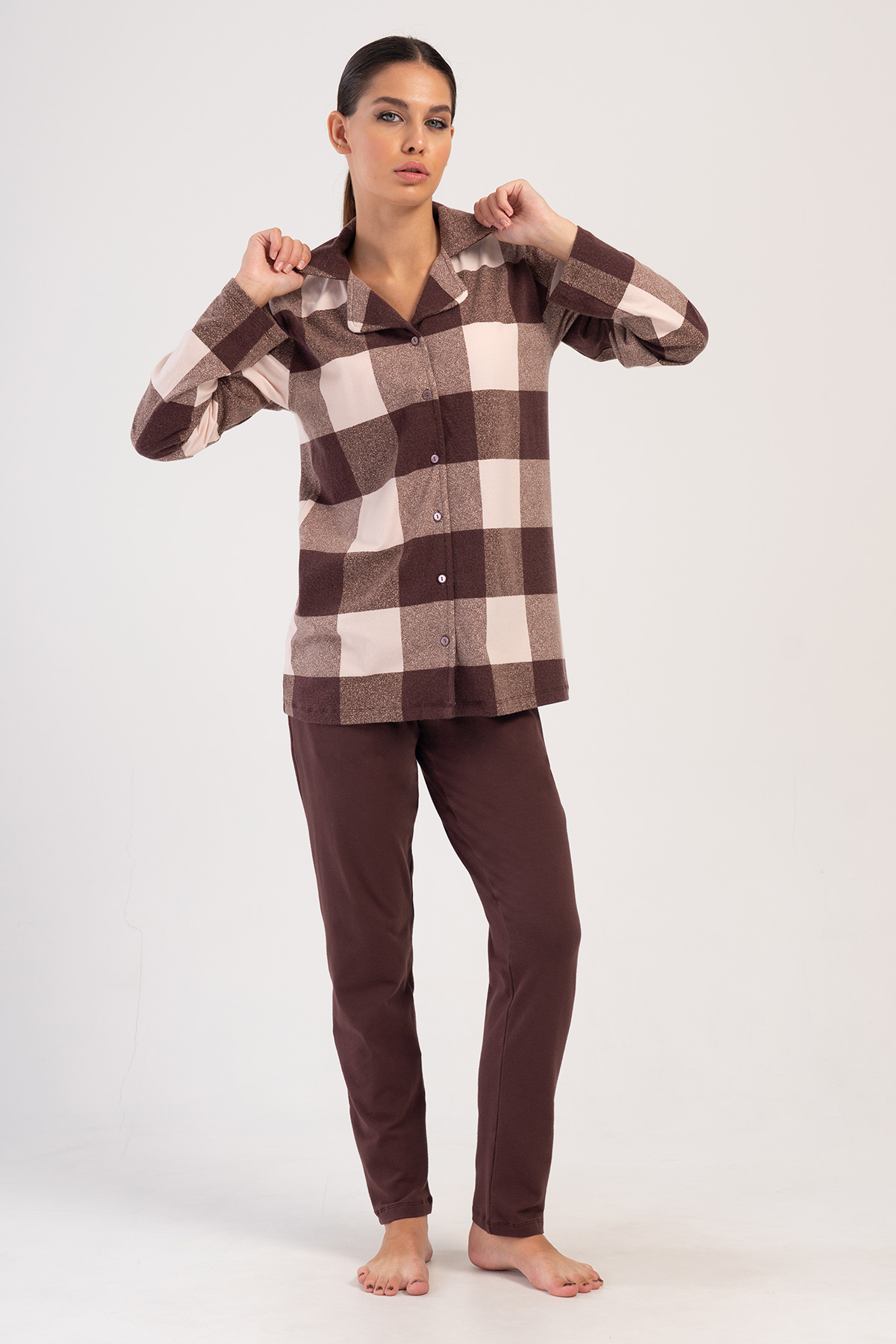 Woman Lycra Supreme Big Size Brown Pyjama Set Woman Lycra Supreme Big Size Brown Pyjama Set