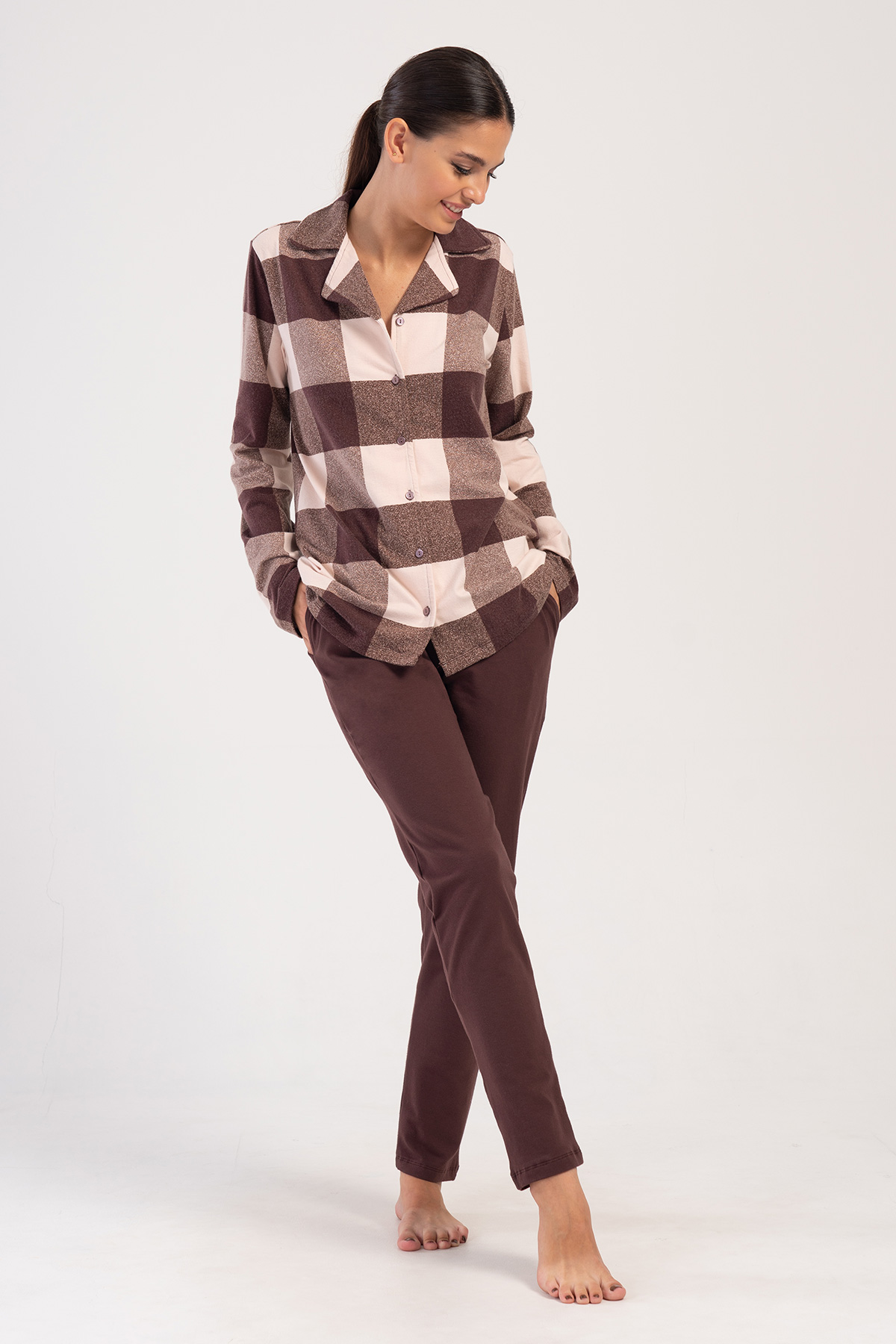 Woman Lycra Supreme Big Size Brown Pyjama Set Woman Lycra Supreme Big Size Brown Pyjama Set