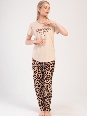 Woman Leopard Short Sleeve O Neck Pyjama Set Woman Leopard Short Sleeve O Neck Pyjama Set