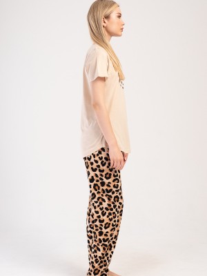 Woman Leopard Short Sleeve O Neck Pyjama Set Woman Leopard Short Sleeve O Neck Pyjama Set