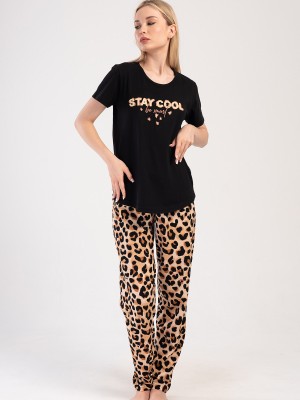 Woman Leopard Short Sleeve O Neck Pyjama Set Woman Leopard Short Sleeve O Neck Pyjama Set