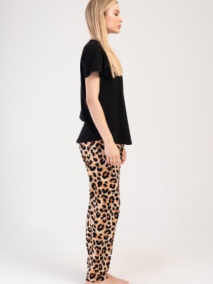 Woman Leopard Short Sleeve O Neck Pyjama Set Woman Leopard Short Sleeve O Neck Pyjama Set