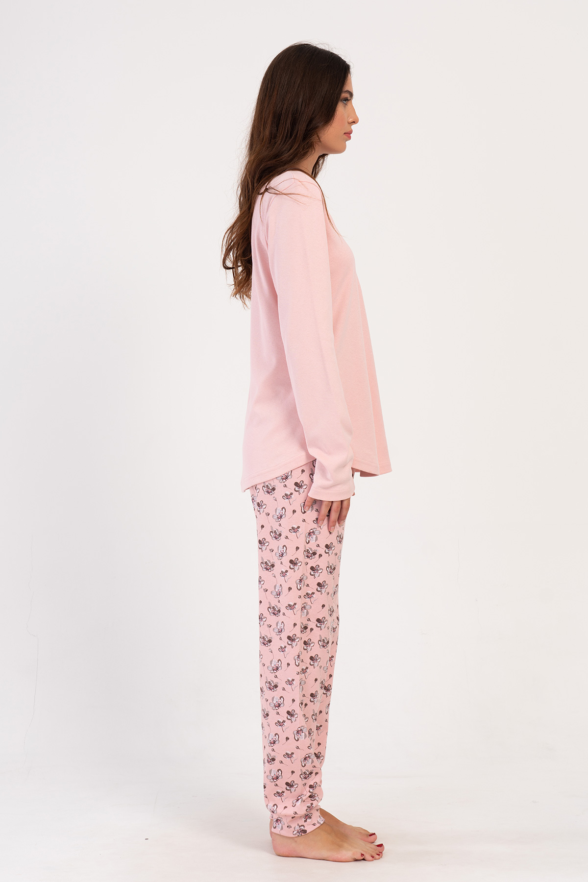Woman Pink Interlock Buttoned O Neck Pyjama Set Woman Pink Interlock Buttoned O Neck Pyjama Set