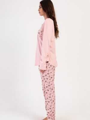Woman Pink Interlock Buttoned O Neck Pyjama Set Woman Pink Interlock Buttoned O Neck Pyjama Set