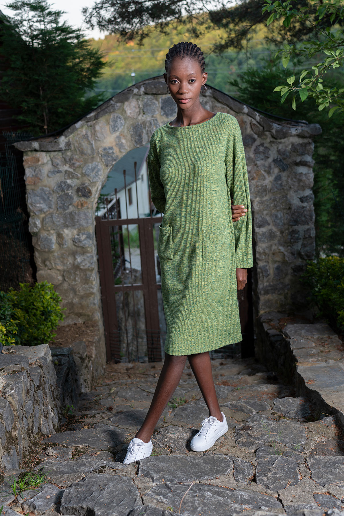 Woman Lycra Herbal Low Shoulder Dress Woman Lycra Herbal Low Shoulder Dress